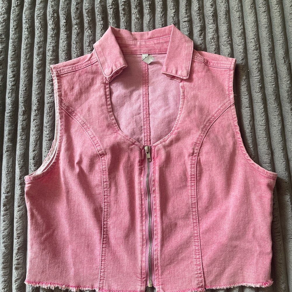Pink Denim Sleeveless Vest